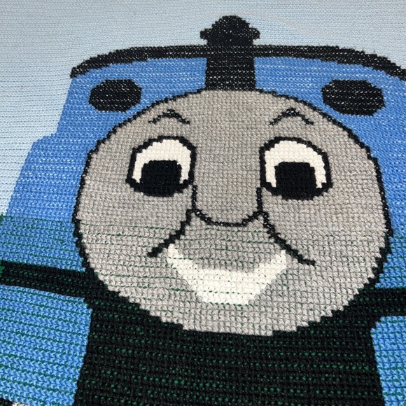 Handmade Thomas The Tank Engine Crochet Blanket Throw Blue Train - Picture 2 of 10